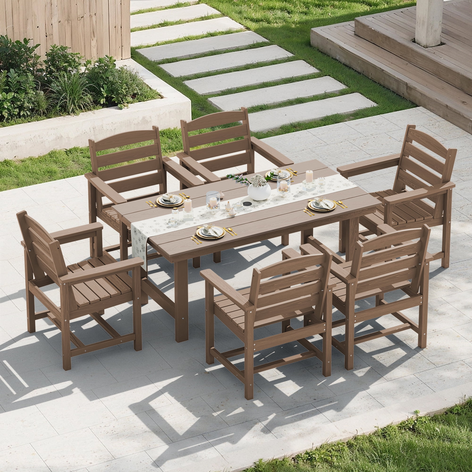 KINGYES All Weather Outdoor Dining Chairs Set of 2, HDPE Oversized Patio Chairs, Brown