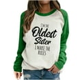 thumbnail image 2 of Jacenvly Valentine'S Day Shirt Woman Crewneck Sweatshirt Casual Long Sleeve Shirt Soft Comfort Letter Print Women Fashion Print T-Shirt Splicing Top Green, 2 of 4