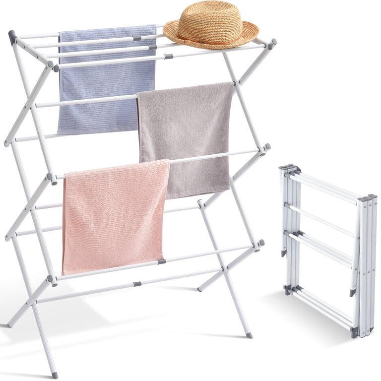 KINGTIDY Expandable Foldable Clothes Drying Rack, White photo 1