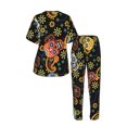 thumbnail image 4 of Womens Pajamas Set Loungewear Short Sleeve Top Long Pants Pj Sets with Pockets, Mexican Skull Paisley, 4 of 6