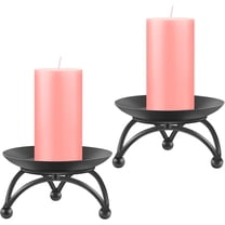 Pillar Candle Holder Set – Metal Candle Stand for Table Centerpiece, Matte Black Candle Tray for Home Party Wedding Decoration, Fits Pillar & Jar Candles (2 Pack)