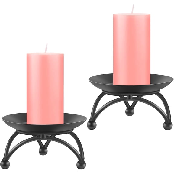 Pillar Candle Holder Set – Metal Candle Stand for Table Centerpiece, Matte Black Candle Tray for Home Party Wedding Decoration, Fits Pillar & Jar Candles (2 Pack)