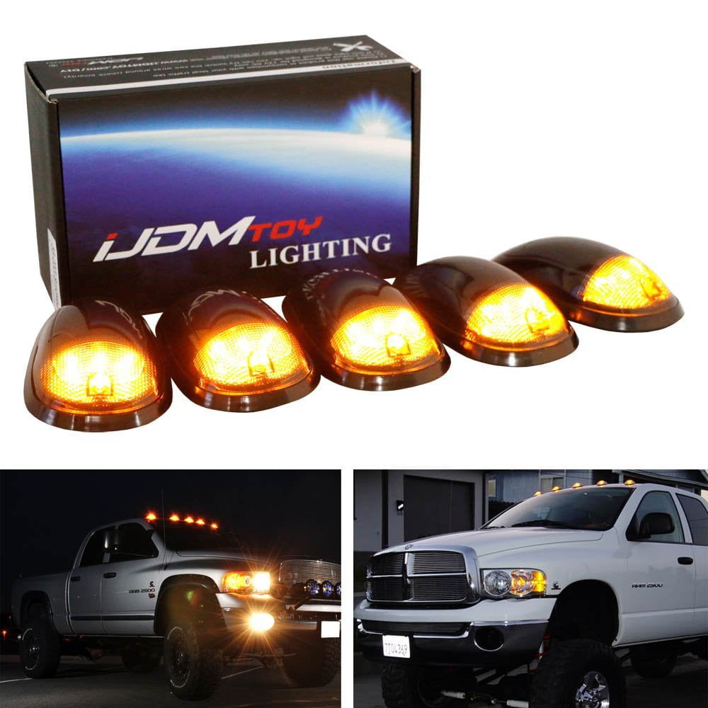 iJDMTOY 5PCS Smoked Lens Truck Cab Roof Lights w/ Amber LED Lights For
