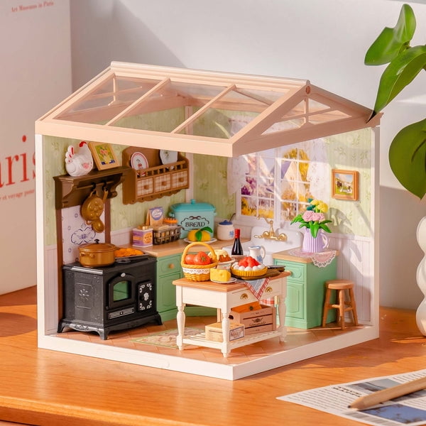 ROBOTIME Farmhouse Kitchen Super Creator DIY Miniature House Kit,Dollhouse Building Sets for Bookshelf Decor,Tiny Home Craft Kits for Adults,Gifts for Kids Teens Adults