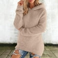 thumbnail image 2 of lcziwo Womens Fuzzy Sweaters Winter Warm Soft Sherpa Hoodies Comfy Fleece Long Sleeve Hooded Pullover Tops, Khaki, XXL, 2 of 10