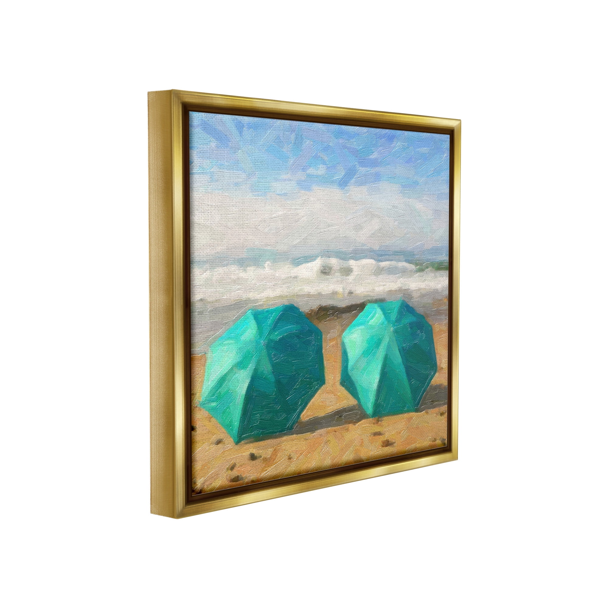Stupell Industries Beach Umbrella Duo Landscape Painting Gold Floater Framed Canvas Art Print Wall Art, 25 x 25