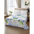 thumbnail image 2 of Summer Hydrangeas Twim XL Size Flat Sheet, Wrinkleproof & Fadeproof Cooling Flat Bed Sheet Only, White Blue Flowers Pastoral Leaves Breathable Soft Bedding Top Sheets 66 x 102 Inches, 2 of 8