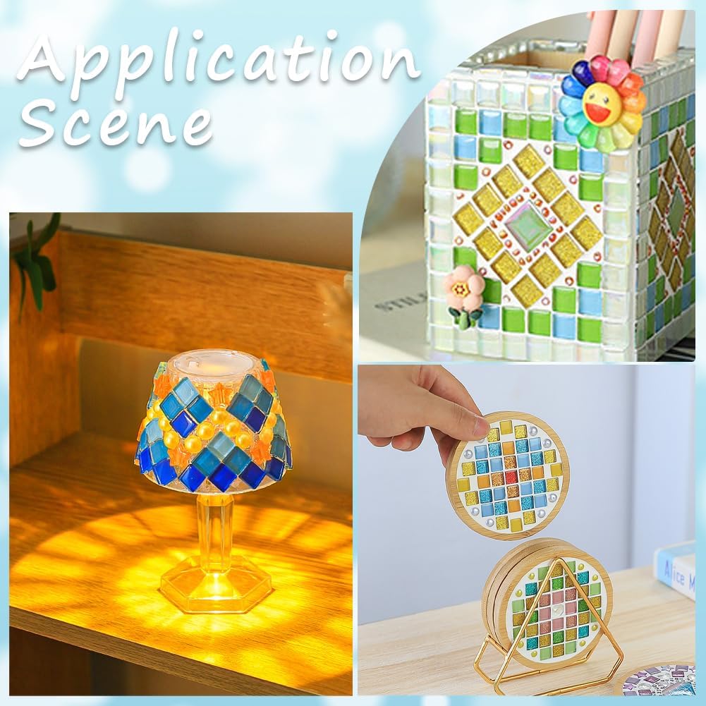 1set 500G/1.1lb Mosaic Glass Tiles Glass Mosaic Square Pieces 10mm Colorful Assorted Colors Glasses Tile Cabochons Piece Bulk for Adults Handmade DIY Crafts Home Art Decoration Supplies Colorful DIY