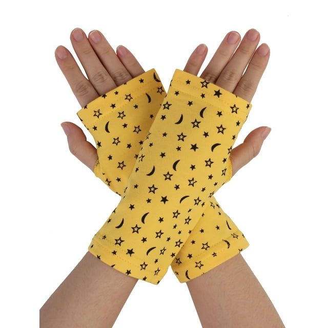 Guantes sin dedos para mujer INSPIRE CHIC con estampado de luna y estrella, mitones cortos amarillos 6.3" x 3.1"