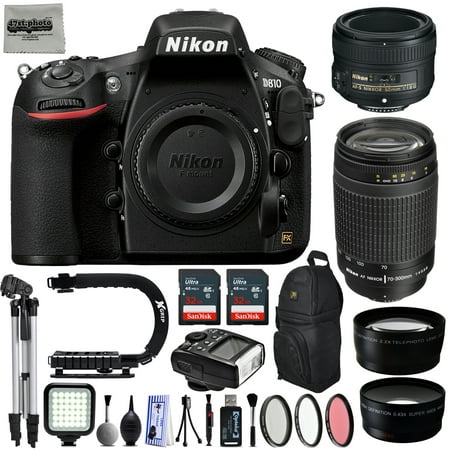 Nikon D810 36.3MP 1080P DSLR Camera w/ Wi-Fi & GPS Ready - 7 fps + 4 Lens - 21 to 300mm - 128GB- 24PC Kit - Nikon 50mm 1.8D - Nikon 70-300mm f/4-5.6G - Opteka 2.2x Tele - Opteka 0.43x Wide/Macro