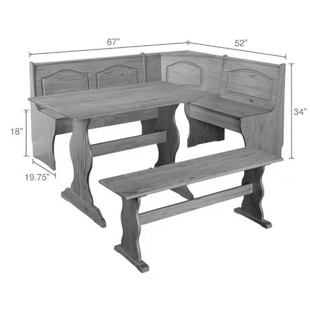 TMS Knox 3-Piece Corner Reversible Indoor Dining Breakfast Nook