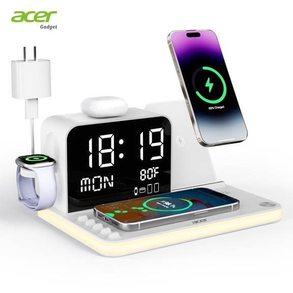 Acer S2 3 in 1 Charging Station for Apple - Qi2 15W iPhone Wireless Charging Station, Magsafe Charger Stand for iPhone 17 16 15 14 13 12 - Apple Watch - Airpods Series (Charger & USB-C Included)