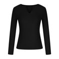 thumbnail image 3 of RYRJJ Women's V Neck Waffle Knit Henley Tops Casual Loose Long Sleeve Soft Comfy Pullover Sweater Blouses(Black,S), 3 of 5