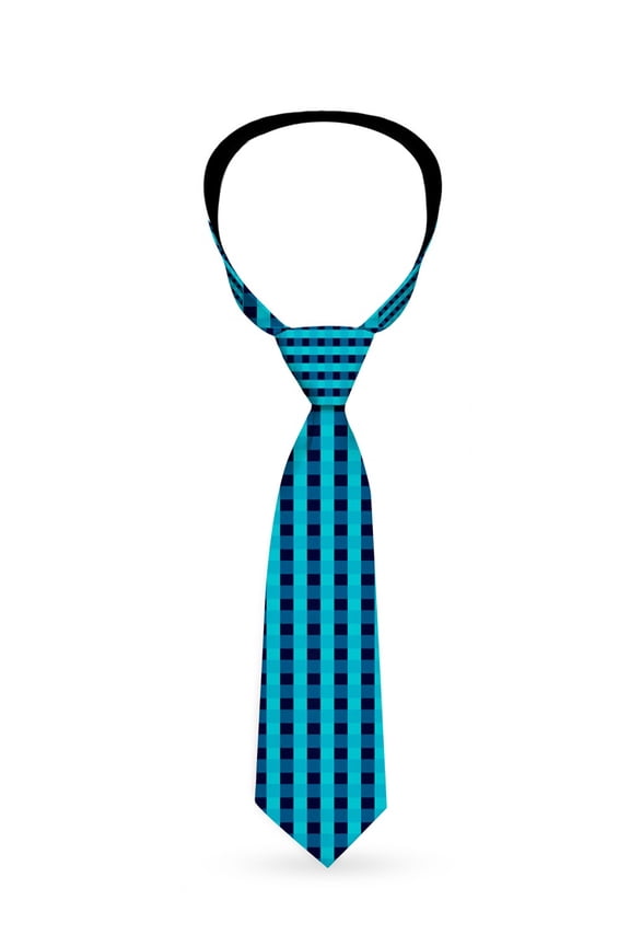 Black and Turquoise Mini Checkered Flag Plaid Checkers Neck Tie