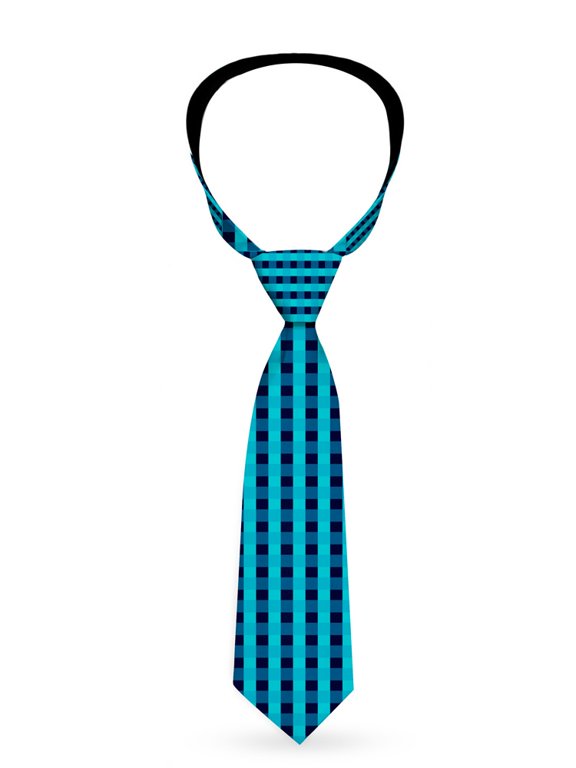 Black and Turquoise Mini Checkered Flag Plaid Checkers Neck Tie