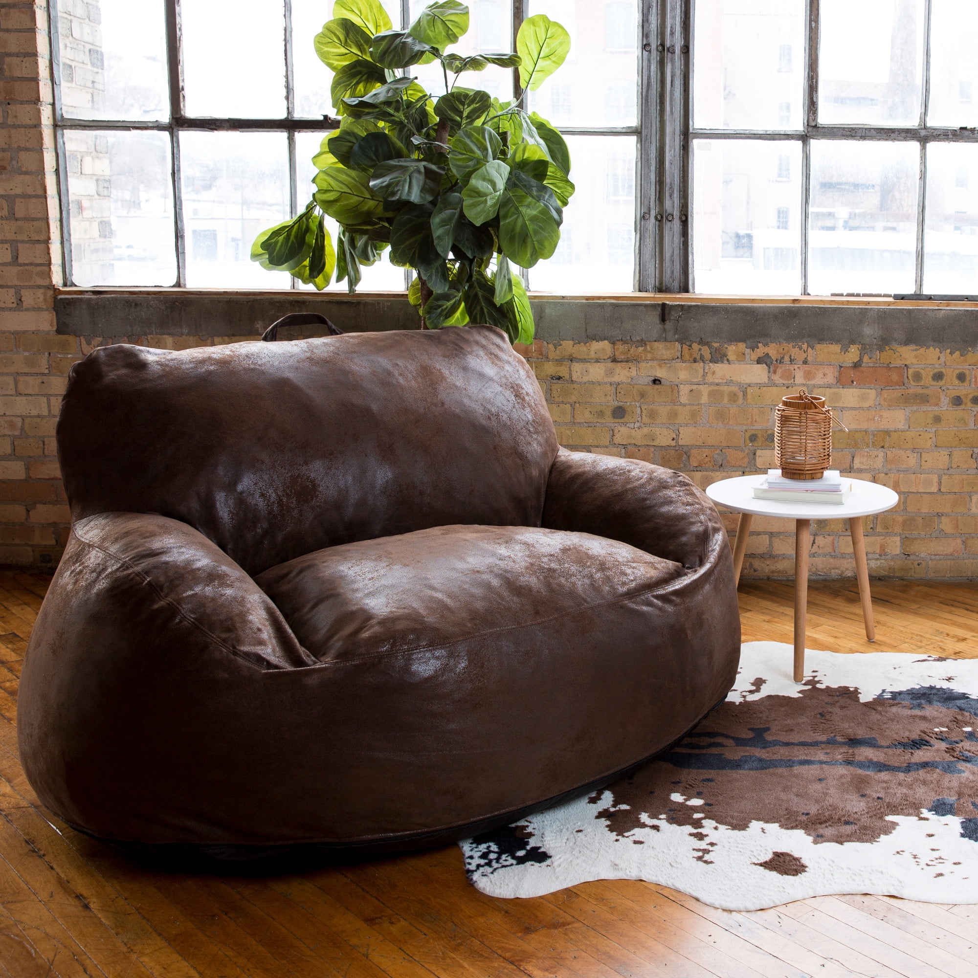 Big Joe Nestle Bean Bag Sofa, Espresso Blazer, Vegan Leather, 5 Feet