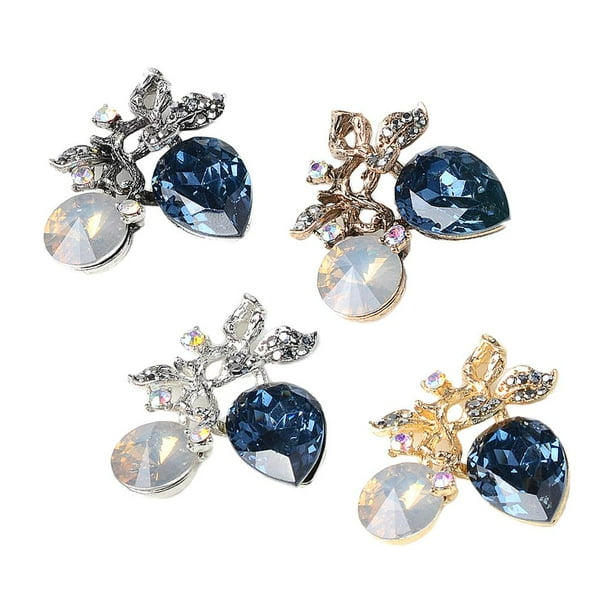 4 piezas de aleación de flor de cristal Flatback Craft Botones Bolsa Bufanda Broche Fornituras para bricolaje Accesorios para el cabello Fabricación d Macarena Aleación de Crystal Flatback botones