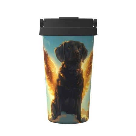 

Xecao Golden Cloud Winged Dog Pattern Insulated Coffee Mug with Handle & Flip Thermos Mug Water Bottle Coffee Tumbler Cup