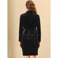 thumbnail image 4 of Conjunto de traje de trabajo con falda de lápiz midi de cintura alta con chaqueta corta Peplum de terciopelo para mujer Negro S, 4 of 6