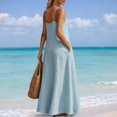 thumbnail image 5 of Effortless Summer Bohemian Dress for Everyday Wear Lightweight Loose Fit Sleeveless V-Neck Free Classic Blue M, 5 of 8