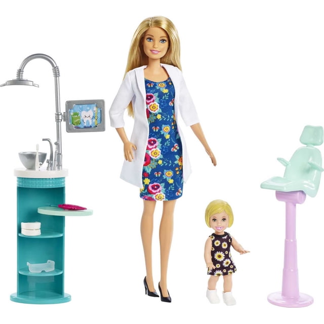Muñeca dentista Barbie, rubia y set de juego con la rubia Pa