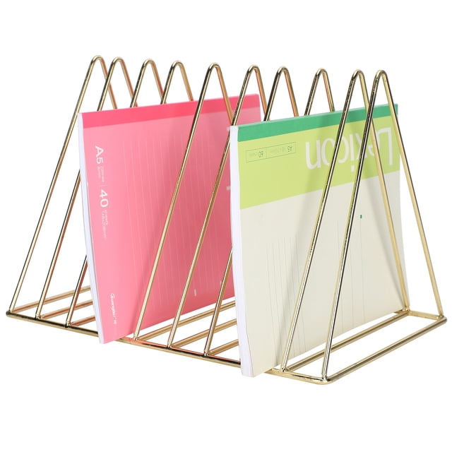 Triangle Desk Organizers Metal Wire Magazine Holder 9 Sections Decorative File Folder Organizer Vinyl Record Storage Office File Organizer For Desk, Gold Magazine File Holder