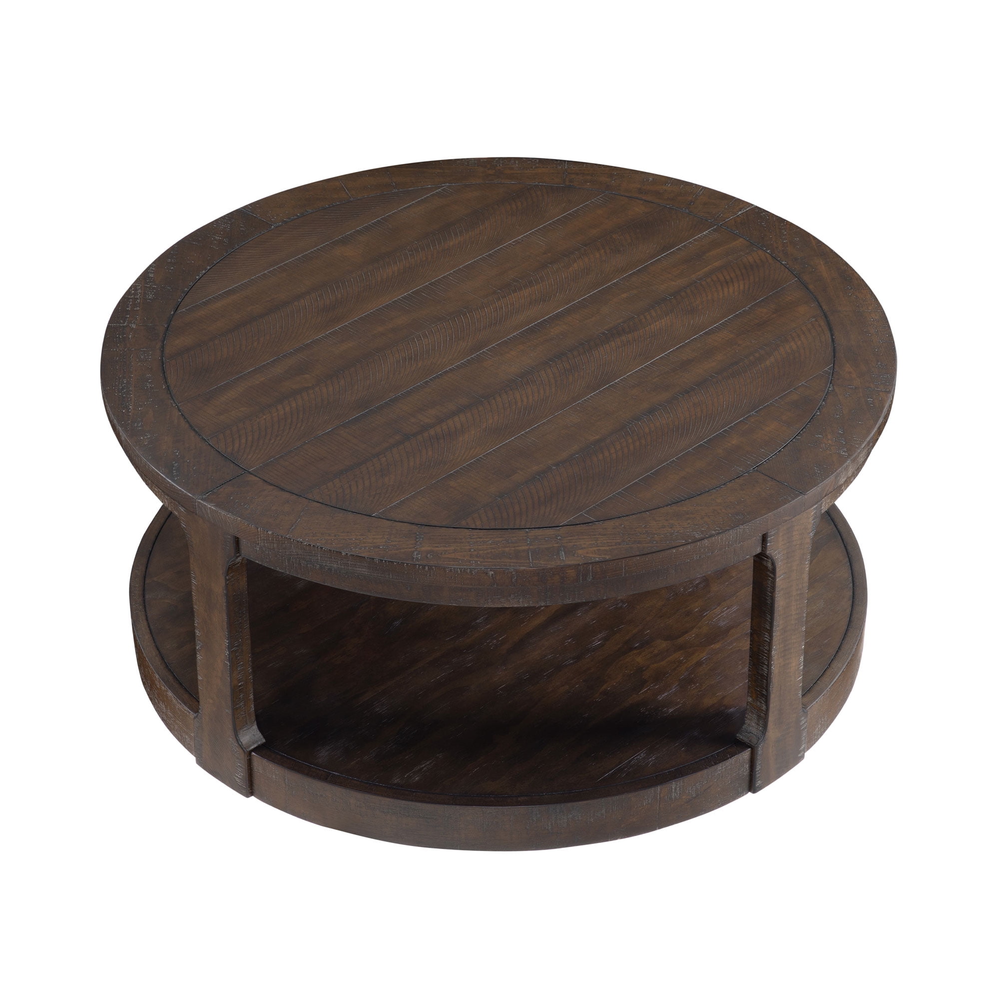 Kevinplus 40“ Mid Century 2 Tier Round Wooden Center Coffee Table with Wheels for living Room, Office, Apartment,Brown