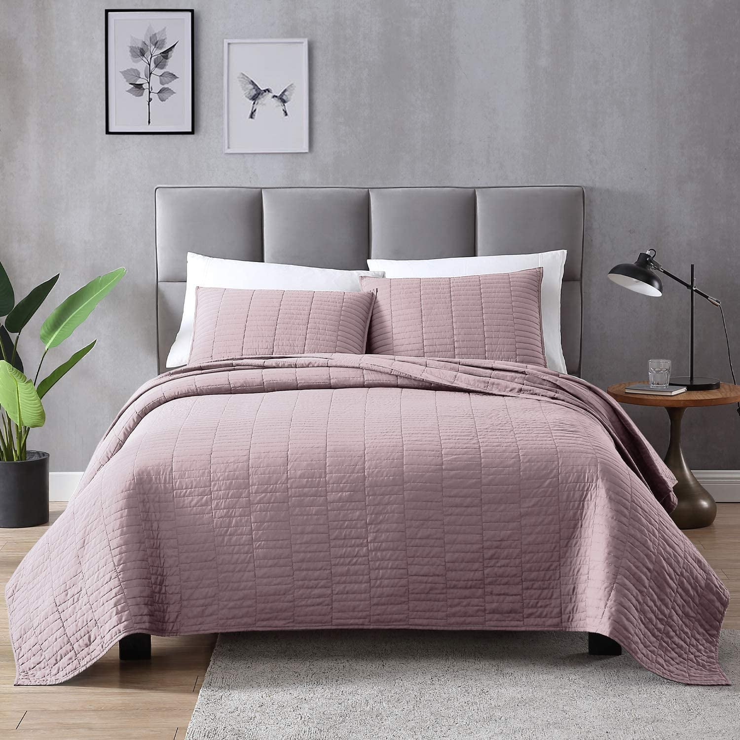 EXQ Home Quilt Set Twin Size White 2 Piece,Lightweight Microfiber Coverlet Modern Style Onion Flower Pattern Bedspread Set