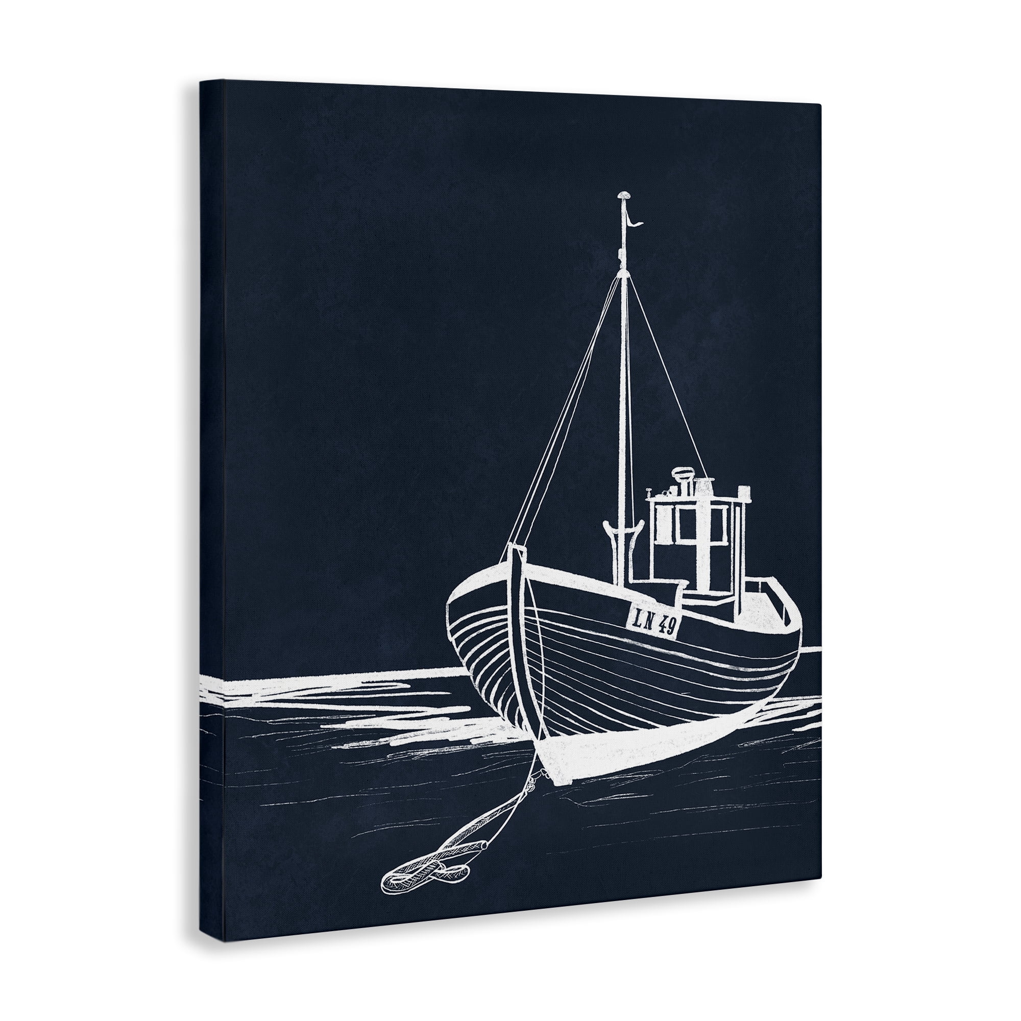 Stupell Industries White Outline Sailboat Transportation Painting Wrapped Canvas Art Print Wall Art, 24 x 30