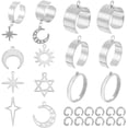 thumbnail image 1 of 1 caja de 6 juegos de 32 anillos ajustables con dijes, juego de anillos de moda de 18 mm, plata, acero inoxidable, estrellas, sol y luna., 1 of 6