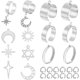 thumbnail image 1 of 1 caja de 6 juegos de 32 anillos ajustables con dijes, juego de anillos de moda de 18 mm, plata, acero inoxidable, estrellas, sol y luna., 1 of 6