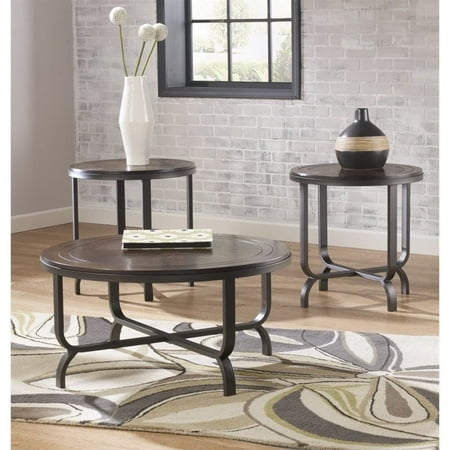 Ashley Furniture Ferlin 3 Piece Round Coffee Table Set In Dark