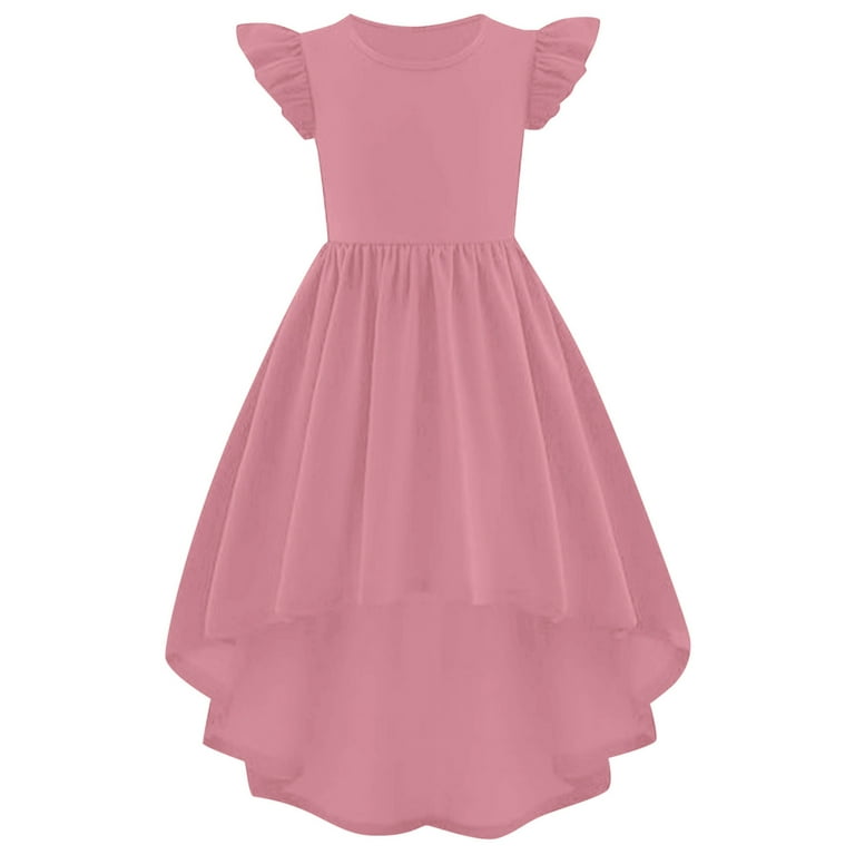 MIXUE Girls Casual Dresses Juniors Summer Solid Color Crew Neck Fly Sleeve  Formal A Line Slim Dress Outwear,Pink,16 Years - Walmart.com