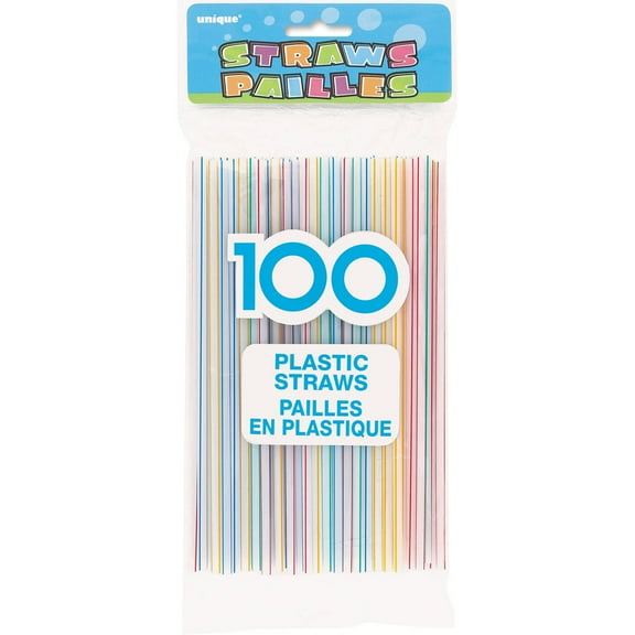 Assorted Color Striped Plastic Straws, 100ct