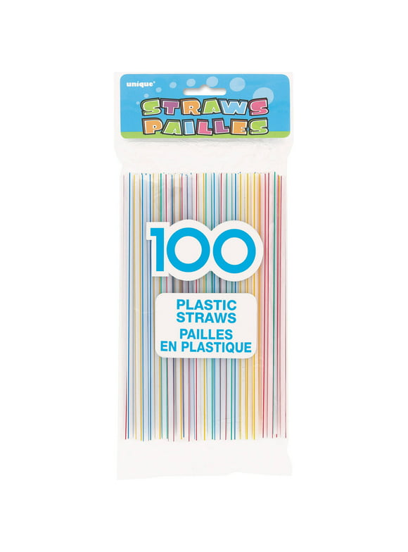 Assorted Color Striped Plastic Straws, 100ct