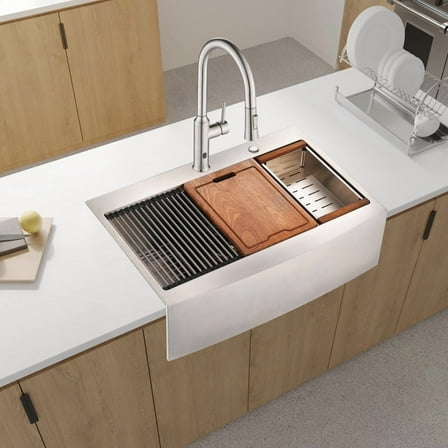 33x22x10"Farmhouse Apron Single Bowl Stainless Steel Kitchen Sink with Workstation