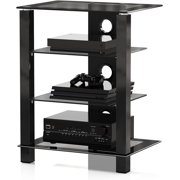 FITUEYES 4-Tier AV Media Cabinet with Tempered Glass Shelves, Black