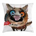 thumbnail image 1 of Animal Throw Pillow Cushion Cover, Funny Dog Puppy Smiling Best Companion Happy Creature Humor Grunge Print, Decorative Square Accent Pillow Case, 16 X 16 Inches, Cocoa Red Orange Blue, by Ambesonne, 1 of 2