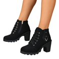 thumbnail image 4 of Round Toe Platform Combat Booties For Women Lace Up Side Zipper Block Heel Autumn Winter Footwear, 4 of 8