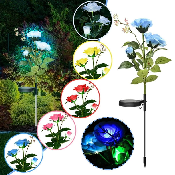 onlyliua Fin de Temporada Lámpara Decorativa para Exterior con 3 Luces Led y 3 Rosas Solares