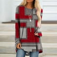 thumbnail image 2 of Long Sleeve Shirts for Women Dressy Casual Crew Neck Hem Flowy Tops Color Block Geometry Printed Oversized Loose Tunic Shirts Graphic Tees for Spring Fall #B06-Orange S, 2 of 5