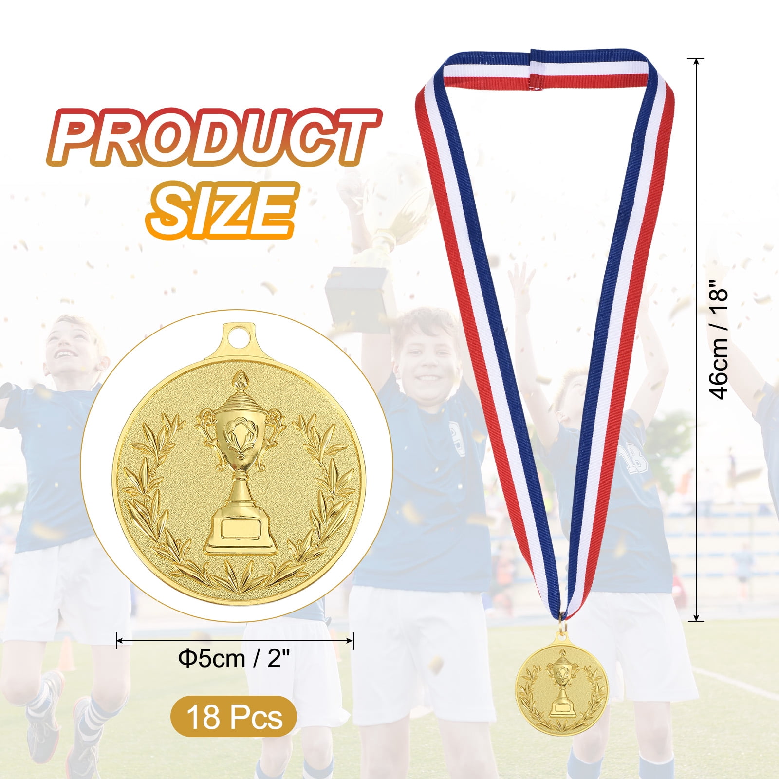 Uxcell 2 Inch Gold Award Medals Metal Winner Medals with Neck Ribbon Trophy Style for Team Sports Games Party Favors 18 Pieces