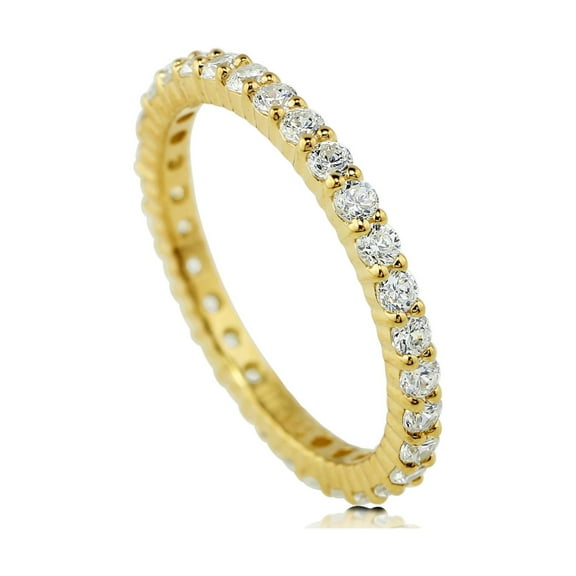 BERRICLE Sterling Silver Wedding Rings Pave Set Round Cut Cubic Zirconia CZ Anniversary Eternity Ring for Women, Yellow Gold Flashed Size 10
