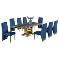 thumbnail image 1 of Gray Marble Dining Set with Gold Stainless Steel and Navy Blue Velvet Chairs, 1 of 3