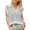 thumbnail image 2 of BLVB Summer Sweaters for Women V Neck Cap Sleeve Tops Sleeveless Striped Shirts Spring Clothes S-Xl, 2 of 6