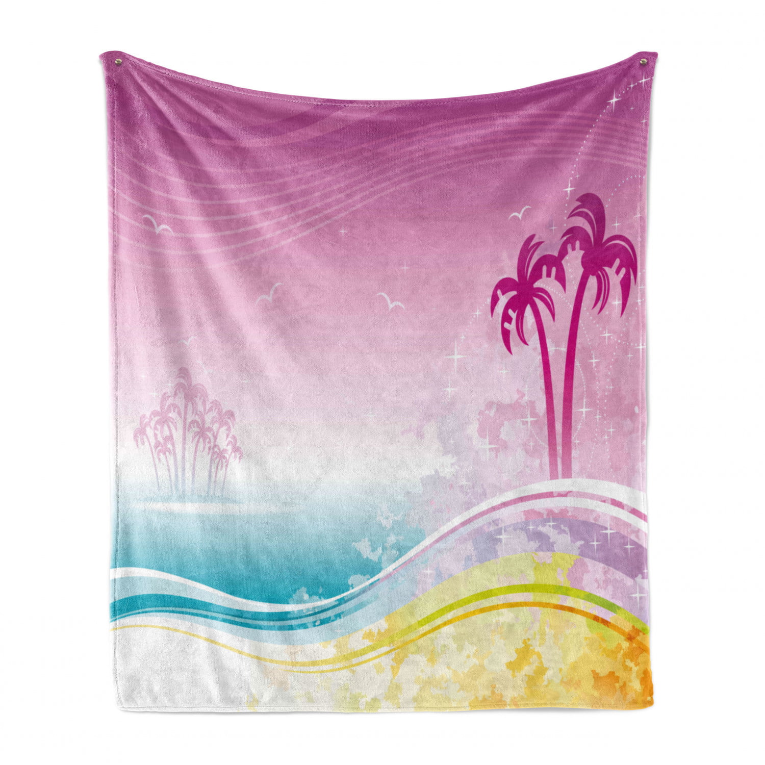 Ambesonne Luau Soft Flannel Fleece Throw Blanket Cozy Plush for Indoor and Outdoor Use Multicolor 60 x 80 Fantasy Beach in Hawaiian Landscape Dreamy Island Coast Aloha Summer Holiday Design 