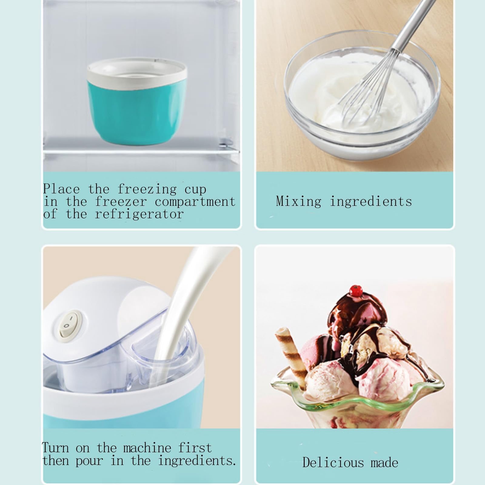 Small Home Mini Ice Cream Maker, 17oz Electric Quick 15-Minute Personal Mini Ice Cream Maker Machine with One-Touch Control for Homemade Frozen Yogurt, Frozen Treats & Sorbet for Family