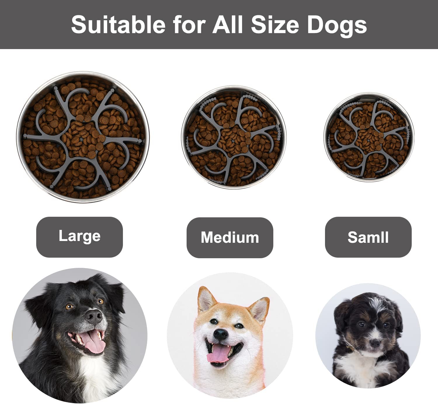 Dog Slow Feeder Bowls Silicone Spiral Pet Food Feeder Insert to Slow Down Eating for Large Medium Small Breed Dogs Perfect with Stainless Steel Glass Ceramic Pet Bowls (Grey)
