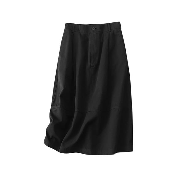 Summer Saving! Ashirexll Midi Skirts for Women, Skirts for Women Trendy, Summer Women's Solid Color Cotton Elastic Waist Cargo Mid-Length A-line Skirt