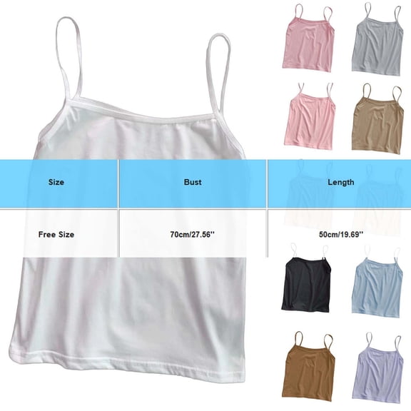 FengLS Women's Tank Top Summer Spaghetti Strap Crew Neck Tops Casual Basic Solid Color Short Tank Tops with Free Size